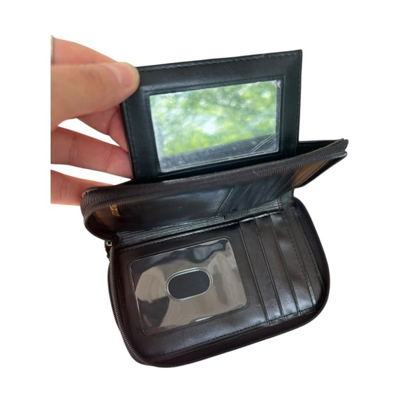 Buxton Double Zip Leather Organizer Wallet Black Unused With Mirror 6"x4" - Picture 5 of 14